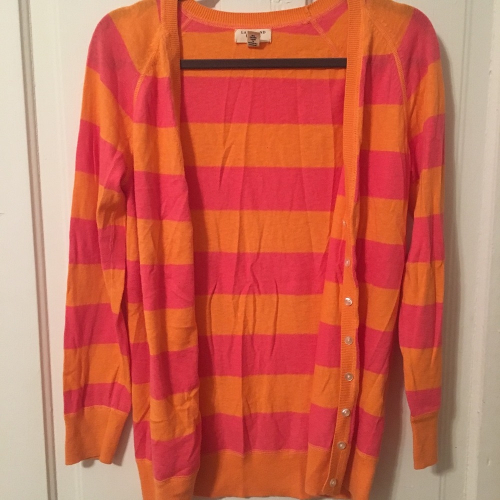 Lands’ End XS Orange and Pink Striped Cardigan